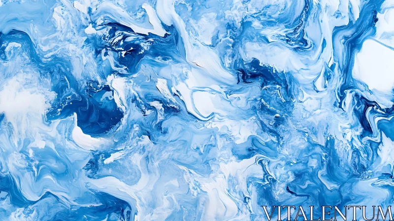 Abstract blue and white fluid painting with marble texture effect.