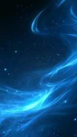 Blue cosmic nebula stream curves through starry void.