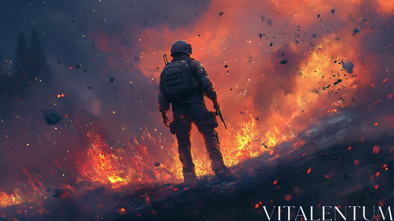 Soldier Stands Defiant Against Inferno Blaze