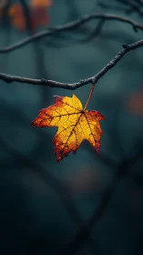 Last ember of autumn glows softly in the forest hush