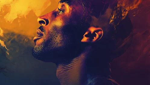 Skybound dreamer drenched in molten twilight resolve.