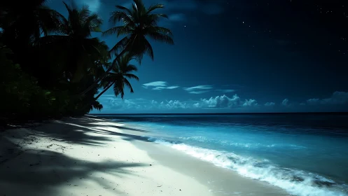Moonlit Tropical Beach Paradise with Palm Shadows.