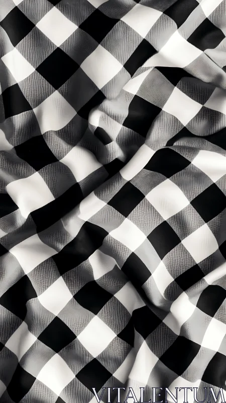 Monochrome gingham textile with soft draped surface modeling.