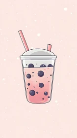 Charming Bubble Tea Illustration with Delightful Toppings