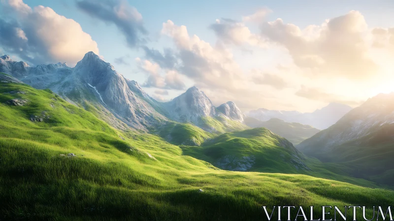 Sunlit valleys drape emerald ribbons between resting peaks