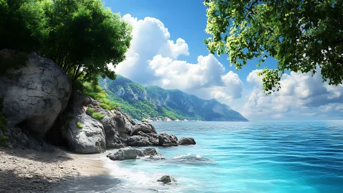 Limestone Coastal Geology: Verdant Cliffs Above Crystalline Turquoise Waters.