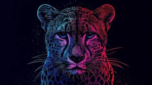 Neon-Lit Cougar Portrait with Cyan-Magenta Split Coloring