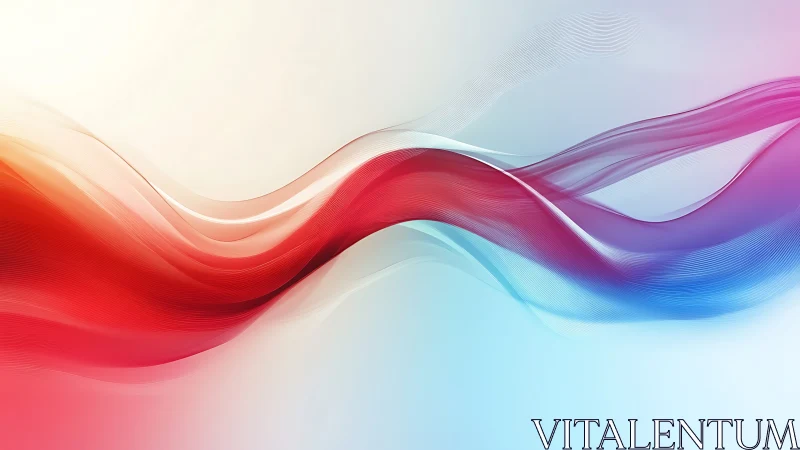 Curved translucent red and blue waveforms traverse a pale field