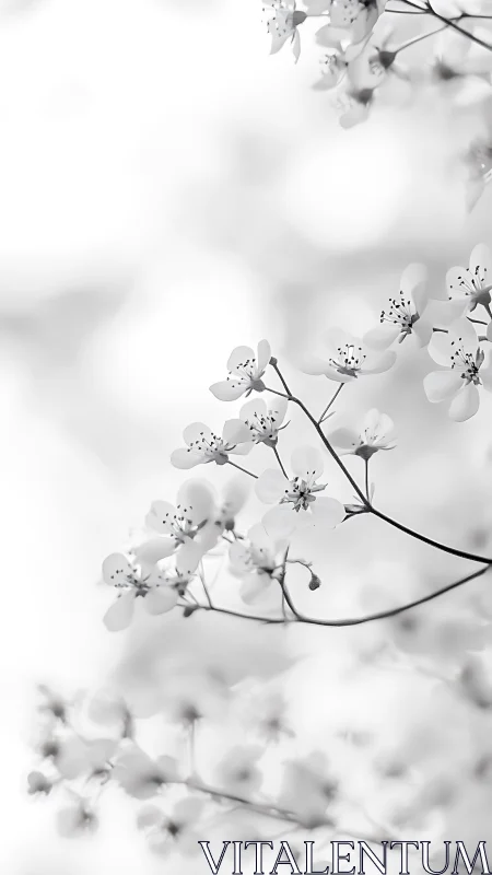 Delicate Petals Dance Through Monochrome Mist.