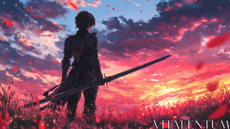 Sword-bearer drinks in the burning sky before battle