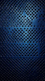 Perforated blue metal grid with rhythmic gradient lighting.