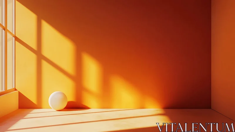 Hard-edged window projections illuminate matte orange room geometry