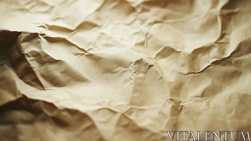 Close view of crumpled brown kraft paper surface texture.