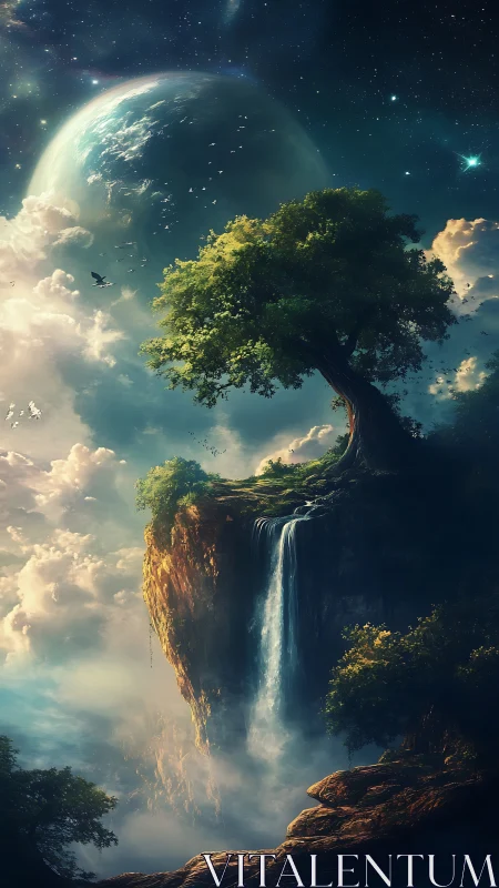 Skyfall Sanctuary Tree above a Whispering Planet Waterfall.
