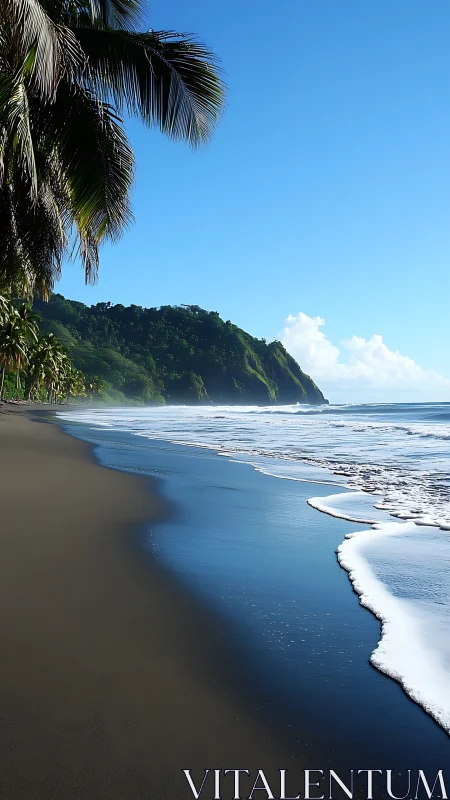 Tropical Shoreline with Palm-Framed Ocean Waves