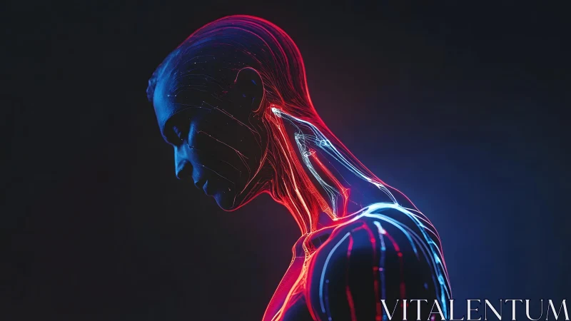 Futuristic Human Anatomy Illustration with Neon Light Effects.