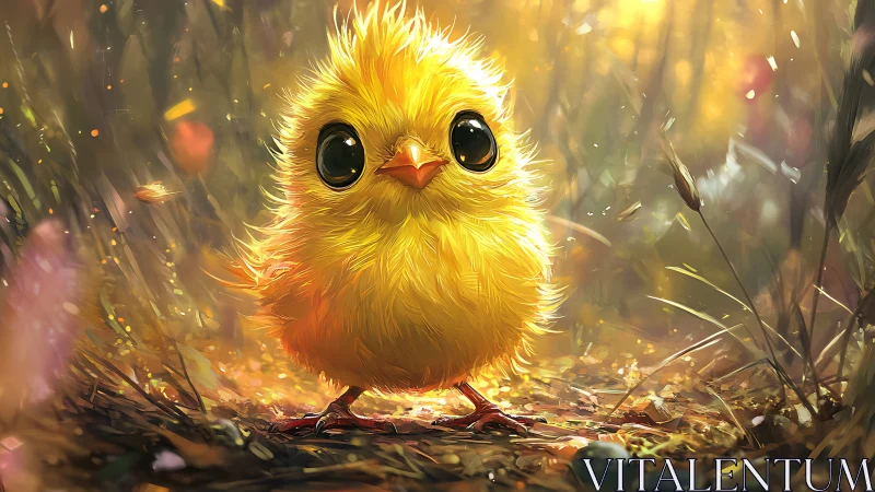 Adorable Golden Chick Gazes With Wonder and Pure Joy