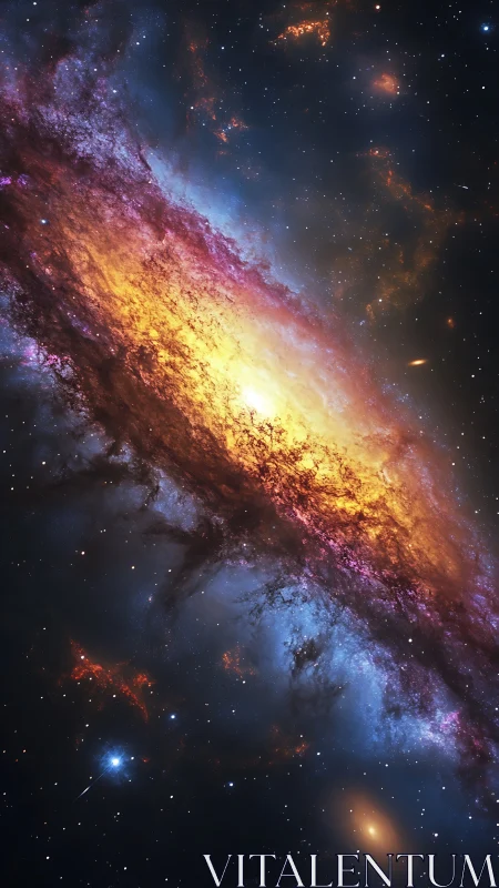 Spiral galaxy core with vivid nebula clouds in deep space.