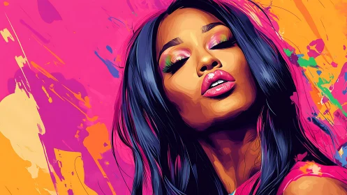 Vibrant digital portrait shows woman in neon pop color explosion