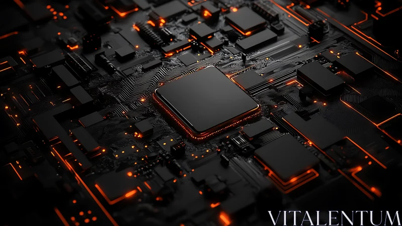 Glowing circuit board city with a calm digital heartbeat.