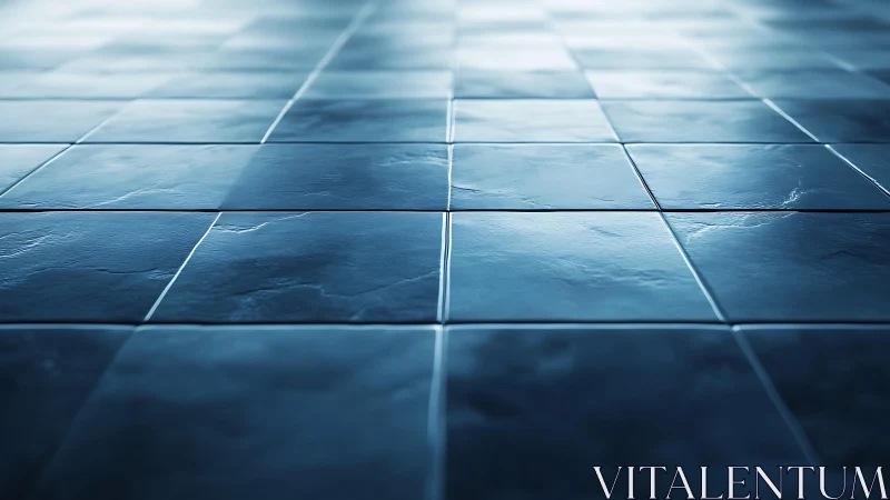 Blue ceramic floor tiles with reflective surface, modern style.