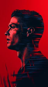 High-contrast red digital portrait with lateral motion streaks