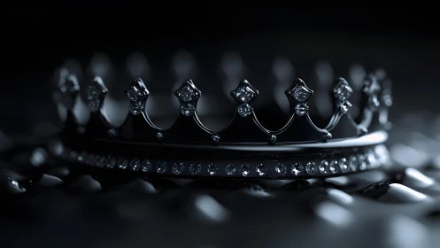 Elegant black diamond crown in dramatic dark lighting, photorealistic style.