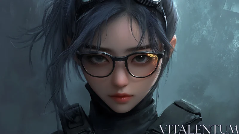 Tactical portrait of bespectacled operative in teal backlighting