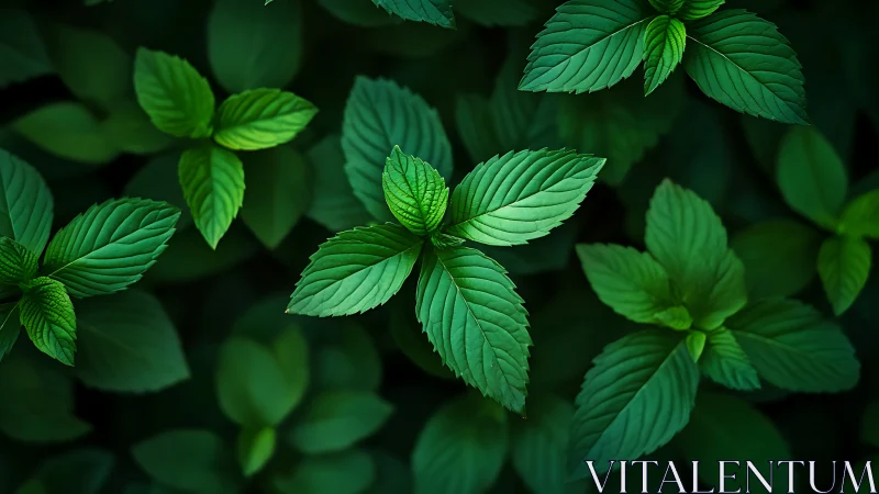 Gentle mint leaves glowing softly in forest shade.