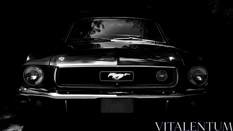 Classic muscle car front portrait in dramatic low-key lighting.