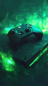 Gaming Controller Glows in Vibrant Green Energy