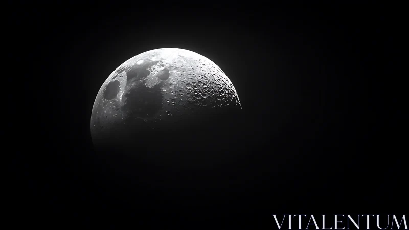 Crescent moon rendered in high-contrast lunar topography study