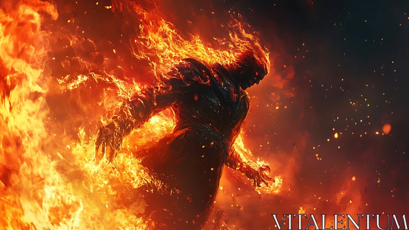 Inferno-born titan strides through a storm of living flame.