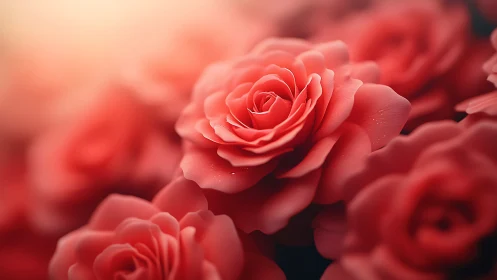 Red roses with shallow depth of field in close focus.