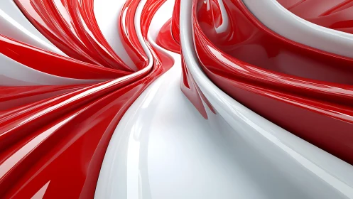 Red and White Abstract Glossy Swirl Digital Art Design.