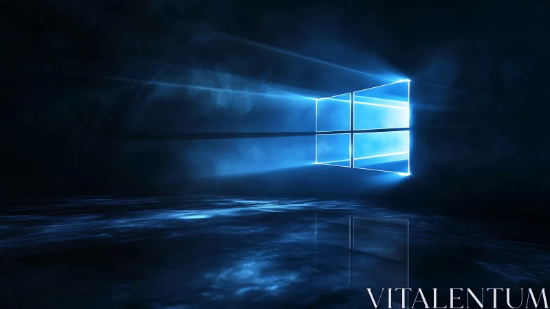 Neon window-signal cuts through the midnight digital fog