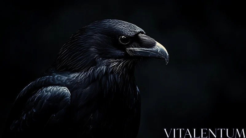 Raven portrait isolates glossy black plumage in deep shadow
