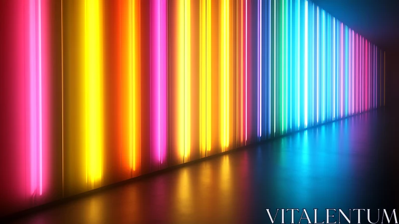 Neon rainbow light tunnel glows with immersive futuristic color