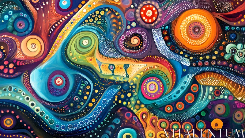 Colorful swirling dreamscape of playful cosmic shapes.