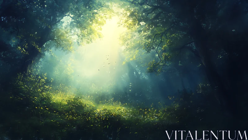 Luminous Forest Glade with Dramatic Sky Light