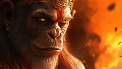 Simian warrior deity rendered with high detail subsurface shading