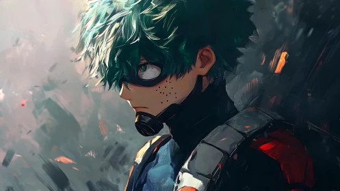 Brooding green-haired hero studies battlefield chaos alone