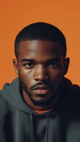 Steady gaze ignites calm strength against vivid orange glow.