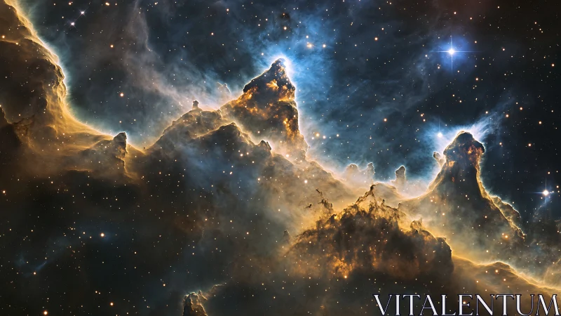 Stellar nebula ridge with ionized gas clouds in deep space.