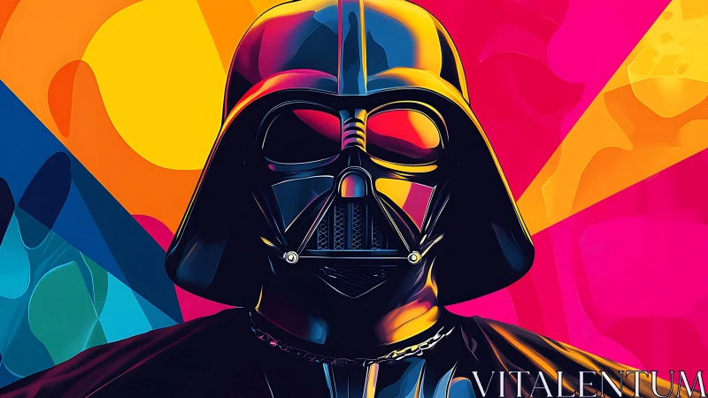 Bold sci fi helmet portrait on vivid neon color backdrop.