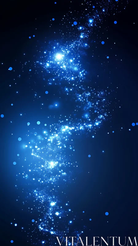 Vertical spiral band of glowing blue light particles curves upward