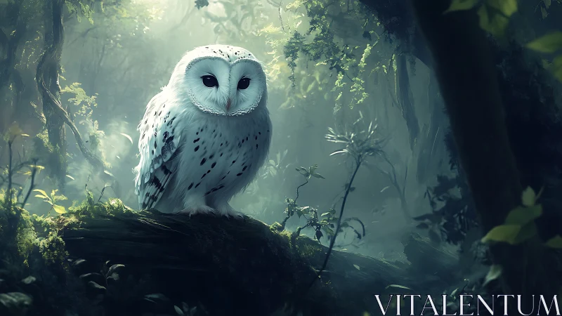 Majestic White Owl in Enchanted Forest, Dreamlike Digital Art.