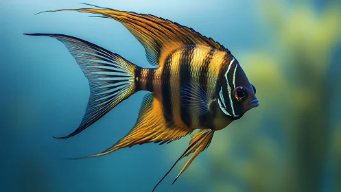 Angelfish rendered in high-detail digital painting profile view