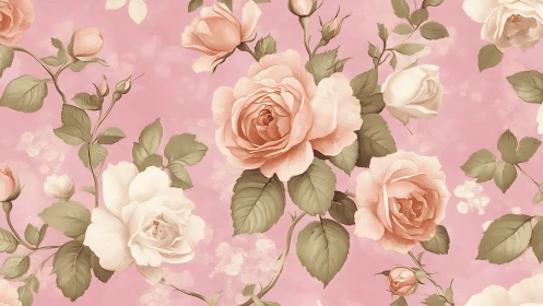 Botanical Garden Roses Against Soft Pink Backdrop