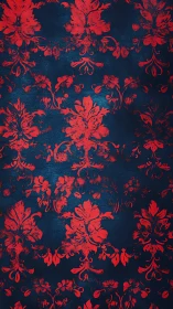Rich red damask blooms glow gently on deep navy blue